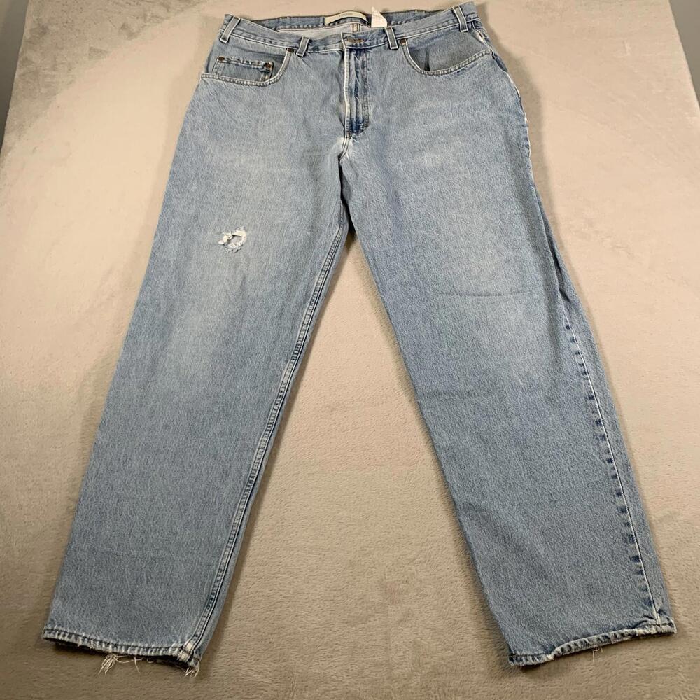 VTG Gap Baggy Jeans Mens 38x32 Blue Light Wash Denim‎ Distressed Worn Frayed Y2K